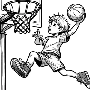 ילד מטביע כדור לרשת דף צביעה