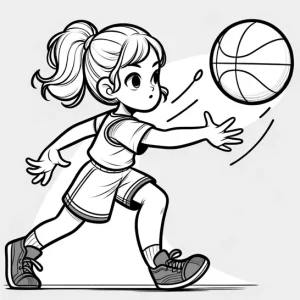דף צביעה ילדה עם כדורסל