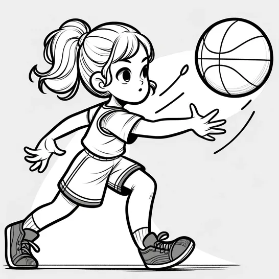 דף צביעה ילדה עם כדורסל