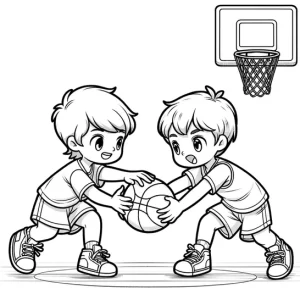 דף צביעה שני ילדים משחקים כדורסל
