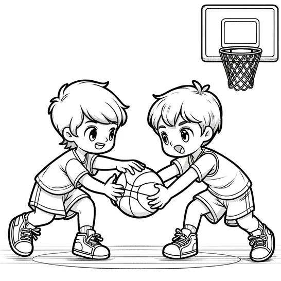 דף צביעה שני ילדים משחקים כדורסל