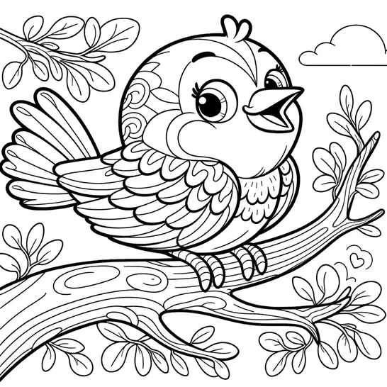 דף צביעה ציפור על ענף