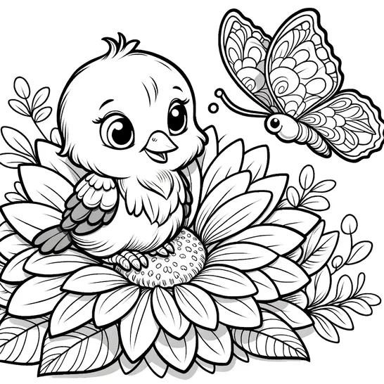 דף צביעה אפרוח ציפור