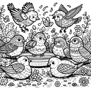 חבורת ציפורים התאספה בגינה