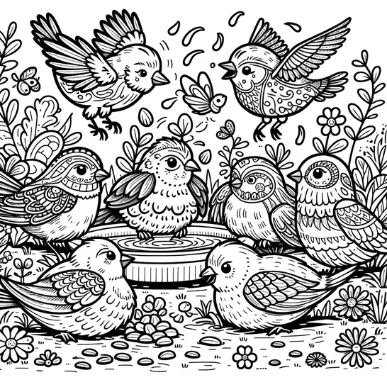 חבורת ציפורים התאספה בגינה