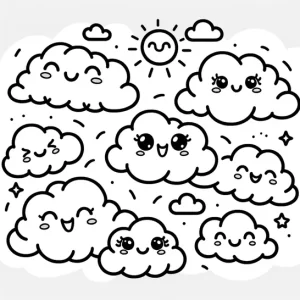 דף צביעה של עננים מחייכים