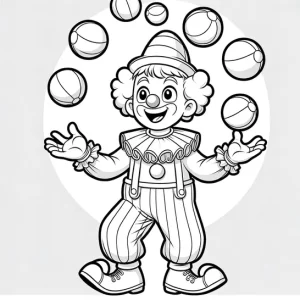 דף צביעה ליצן מעיף כדורים באוויר