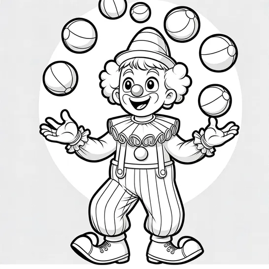 דף צביעה ליצן מעיף כדורים באוויר