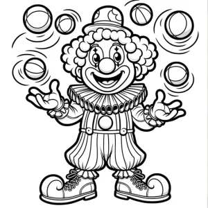 דף צביעה ליצן מעיף כדורים באוויר