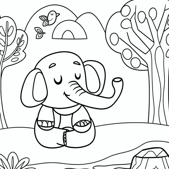 דף צביעה פיל חמוד יושב ברוגע ביער