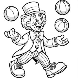 דף צביעה ליצן מעיף כדורים באוויר וצועד