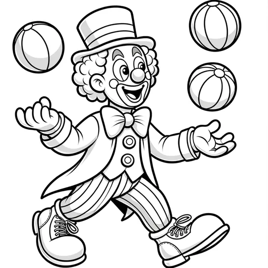 דף צביעה ליצן מעיף כדורים באוויר וצועד