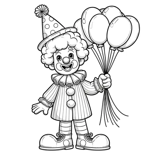 דף צביעה ליצן עם בלונים