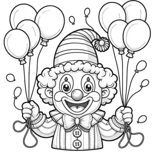 דף צביעה ליצן עם בלונים