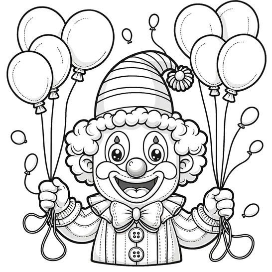 דף צביעה ליצן עם בלונים