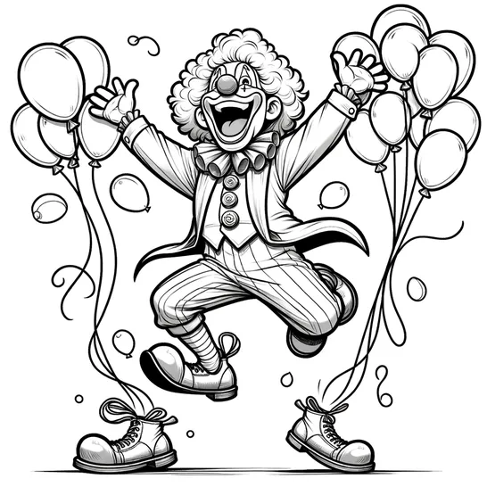 דף צביעה ליצן עם בלונים