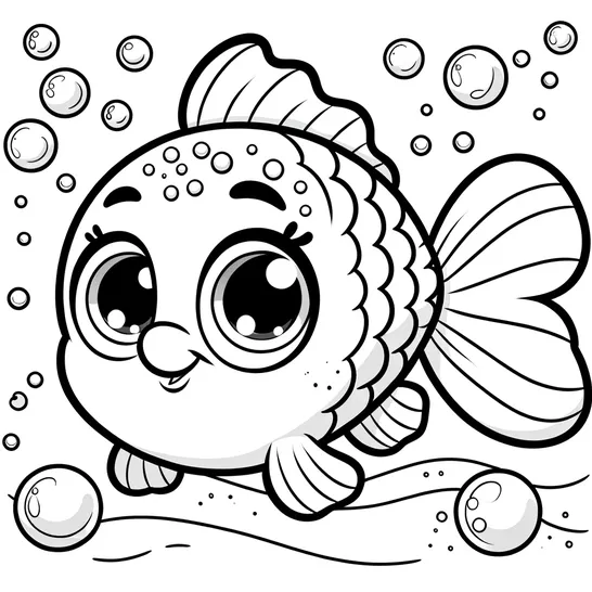 דף צביעה של דג שוחה וסביבו בועות