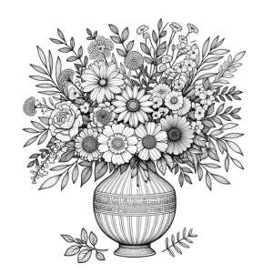 דף צביעה של פרחים באגרטל מעוטר
