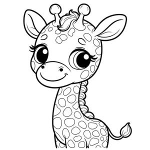 דף צביעה של ג'ירפה קטנה וחמודה