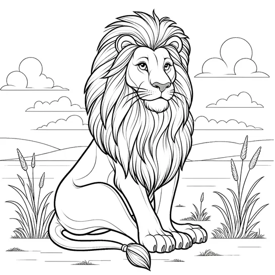 דף צביעה של אריה יושב ובוהה