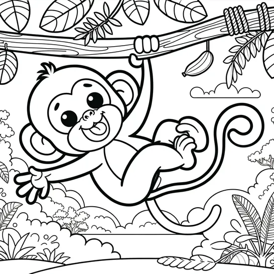 דף צביעה של קופיף חמוד תלוי על ענף