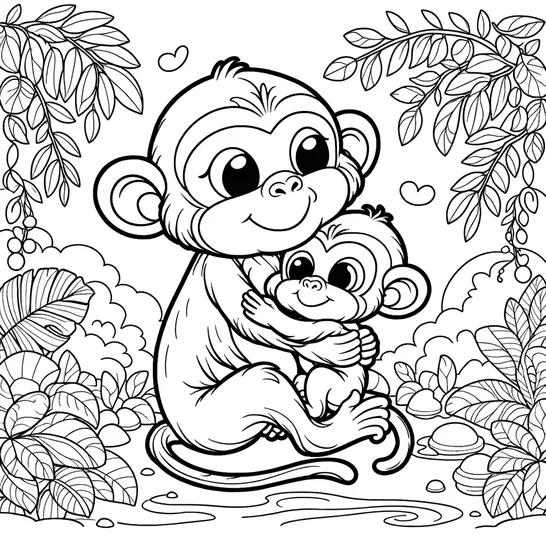 דף צביעה של שני קופיפים חמודים מחובקים